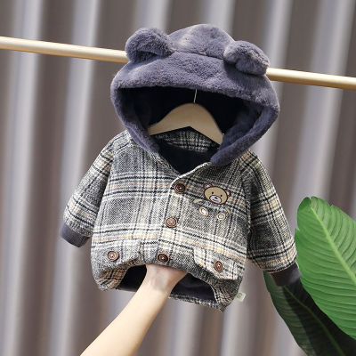 New Winter Baby Girl Clothes Children Outerwear Boys Thick Plaid Hooded Jacket Toddler Fashion Costume Infant Clothing Kids Coat