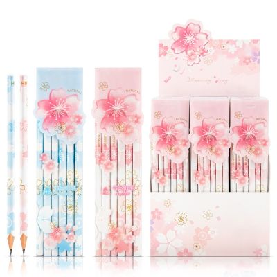 ¤ 12pcs/box Kawaii Sakura Pencils HB Standard Wooden Pencils Korean Stationery Boys Girls Drawing Sketch Tools Office Supplies