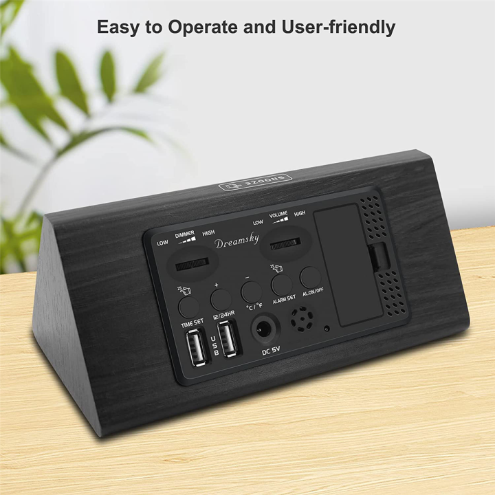 wooden-digital-alarm-clock-with-2-usb-ports-large-numbers-temperature-0-100-brightness-dimmer-adjustable-alarm-volume