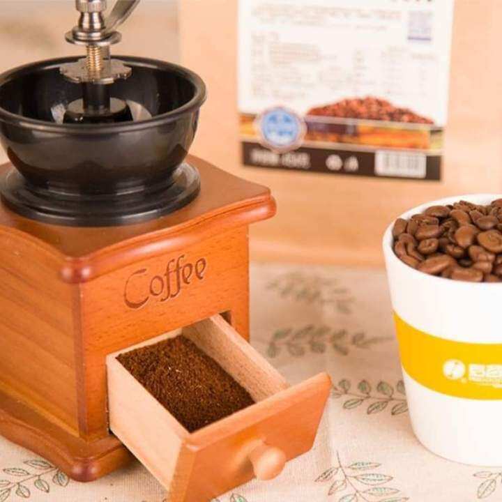 Antique Appearance Wooden Base Hand Crank Coffee Bean Grinder Manual