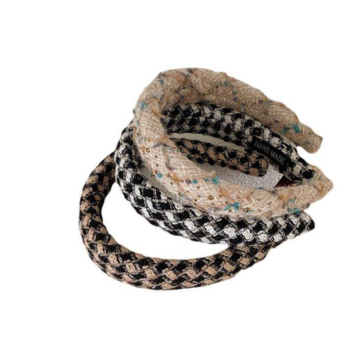 cod-korean-version-of-autumn-and-winter-fragrant-high-skull-top-wide-side-headband-high-end-temperament-hair-cave-knitted-lattice-wholesale-women