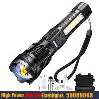 High Strong Power 24w Led Flashlights 50000000 Tactical Light Emergency Spotlights Telescopic Jetbeam1km 18650 Built-in Battery Rechargeable  Flashlig