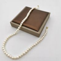 6mm White Freshwater Pearl Necklace 14K Gold Filled Magnet Clasp Pearls Beaded Collier Perles Classic Elegant For Women Necklace