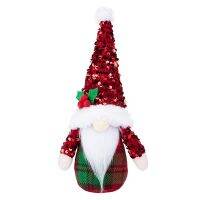 Sequin Christmas Gnomes Beard ซานตาตกแต่งตุ๊กตาสแกนดิเนเวียทำด้วยมืออย่างหมดจดมีฟิวชั่นสีดำและสีแดงคลาสสิก