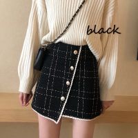 COD ✾▧☜ The Monolopy Shop28dfgs8dgs 【Ready Stock】Korean Women Coarse Tweed A-line Short Skirt with Hip Skirt Lattice Mini Skirt