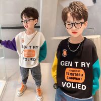 Boys Spring Sweater Childrens O-Neck Fashion Letters Contrast Color Patchwork Cozy Tops Kids Pullover Child Clothes For Boys