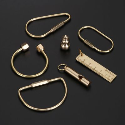 【cw】 1PC Portable Unique Brass Keychain Creative Whistle Ruler Buckles Key Ring Jewelry Pendant Accessories Home DIY Craft Tools ！