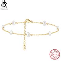 ORSA JEWELS 14K Gold 925 Sterling Silver Natural Baroque Pearls Anklets for Women Fashion Foot Ankle Chain Straps Jewelry SA37