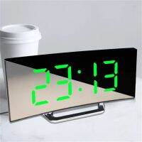 LED Digital Alarm Clock Screen Curved Mirror Table Clock Electronic Desktop Snooze Function Alarm Clock Bedroom Home Decor