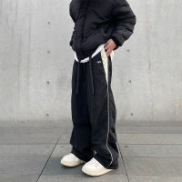 HOUZHOU Baggy กางเกงผู้ชายร่มชูชีพ Vintage Oversize Joggers Harajuku Streetwear Sweatpants สีดำกางเกงขากว้างชาย...