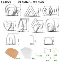 HUALI02 124Pcs Polymer Clay Cutters Set Clay Earring Cutters with Earring Cards and Hook