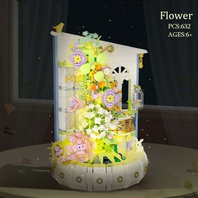 Flower Waterfall Building Blocks Model Rose Orchid Succulents Bouquet Bricks With LED Romantic Assembly Toys for Girls Gift