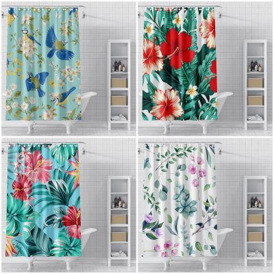 Tropical Leaf Shower Curtains Flowers Pattern Bathroom Curtain Waterproof Polyester Fabric Bath Curtain With Hooks