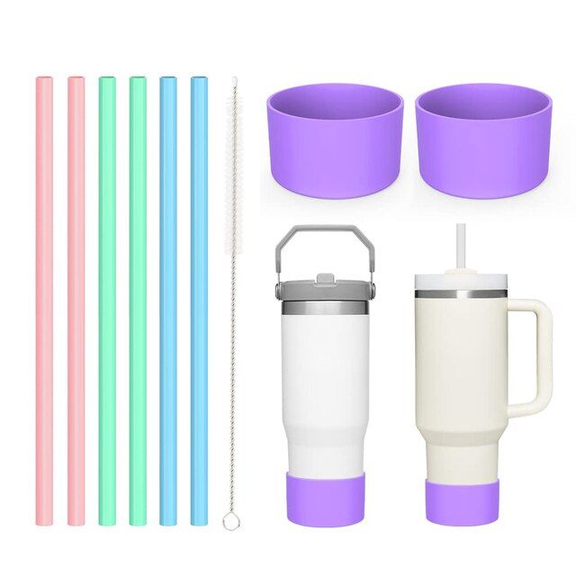 Silicone Replacement Straws for Stanley Cup,Reusable Straws Compatible 40  oz Stanley Tumbler,Long Straw with Cleaning Brush for Stanley Cup