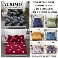 #2B 880TC KAIN TEBAL 4 in 1 King &amp; Queen 2 in1 Single Premium Cotton Fitted Bedsheet Set (Cadar Murah Hebat)