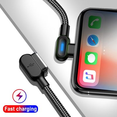 （A LOVABLE）0.25M 1M90องศา USB Data ChargerCable สำหรับ iPhone X XRMAX S9 S10 Plus IPadOrigin Long Cord Charge