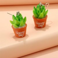 【YF】✲❖  New and Korean potted three-dimensional cactus girl style green plant earrings simulation Cactus Earring