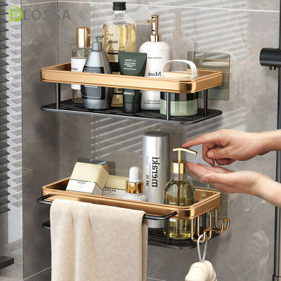 Punch-Free Wall-Mounted Gold Black Bathroom Shelf Shelves Shampoo Shower Storage Rack Hook Organizer Bathroom Hardware Set
