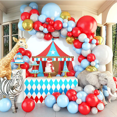 113Pcs Red Blue Balloon Arch Garland Kit WIth Gold Foil Ballon For Circus Theme Baby Shower Kids Birthday Party Supplies Decors