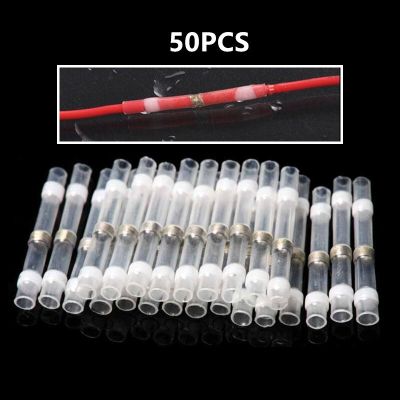 50PCS Heat Shrink Soldering Sleeve Terminals Insulated Waterproof Butt Connectors Seal Electrical Wire Soldered Terminal White Electrical Circuitry Pa