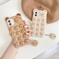 【16- digits】หมีน่ารัก Relive ความเครียด Fidget ของเล่น Push It Bubble เคสโทรศัพท์ซิลิโคนสำหรับ Iphone 6 6S 7 8 Plus X XR XS 12 13 Pro Max Cover