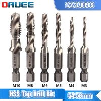 1/6Pcs Tap Drill Bit Set Hex Shank Titanium Plated HSS Screw Thread Bit Screw Machine Compound Tap M3 M4 M5 M6 M8 M10 Hand Tools