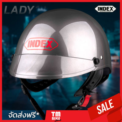 (ส่งฟรี)หมวกกันน็อค Index รุ่น Lady NEW (สีเทา) หมวกกันน็อคครึ่งใบ หมวกกันน็อคถูก ขนาดเดียว เทียบเท่า L(59-60)cm แถมฟรี ชิลด์หน้าคละสี 1ชิ้น