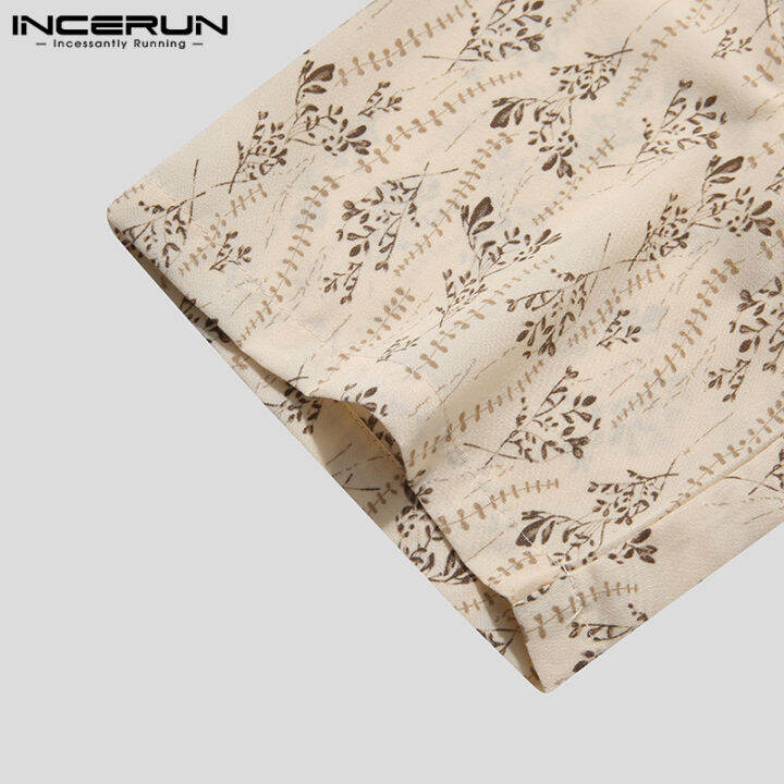 incerun-เสื้อเชิ้ตแขนสั้นลายดอกไม้สำหรับผู้ชาย-เสื้อยืดลำลองแนววินเทจสไตล์เกาหลี