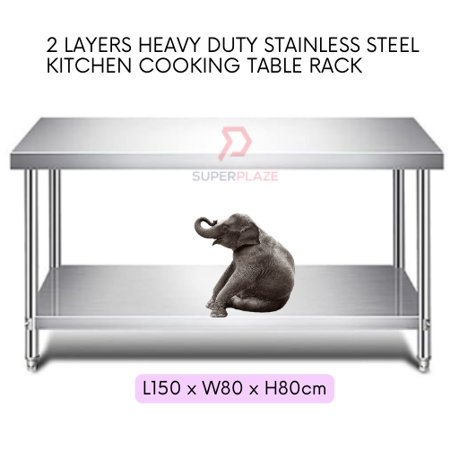 L150xW80xH80cm 2 Tiers Stainless Steel Kitchen Table Storage Heavy Duty
