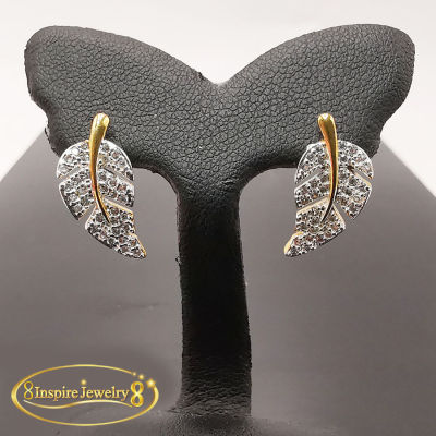Inspire Jewelry ,ต่างหูใบไม้ ตัวเรือนหุ้มทอง24K ช่อมะกอกประดับเพชรCZ งานจิวเวลลี่  ขนาด 1.5 CM  พร้อมกล่องทอง