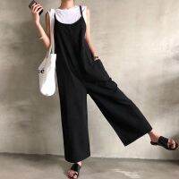 Xia R, Western Style, Age Thinning, Wild Casual Black Wide-leg Suspender Trousers, Loose Jumpsuit