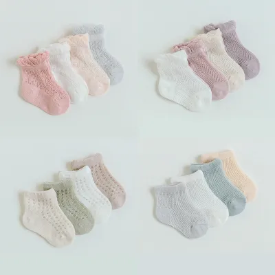ZK40 4คู่ล็อตถุงเท้าเด็กทารกฤดูร้อนถุงเท้าผ้าฝ้ายเด็กสำหรับเด็กทารกแรกเกิด Hollow Out ถุงเท้าเด็กวัยหัดเดิน Baby Boys