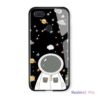 UCUCเคสมือถือ เคสโทรศัพท์ เคส Realme 2 Proแก้วโทรศัพท์Caseคลาสสิกแฟชั่นการ์ตูนดวงจันทร์อาทิตย์อวกาศนักบินอวกาศGalaxy CaseเคลือบเงากระจกกลับSoftขอบปกปลอก