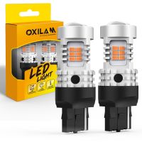 OXILAM 2ชิ้น T20 WY21W W21W หลอดไฟ LED ไม่มีข้อผิดพลาด Canbus ไฮเปอร์แฟลชไฟสัญญาณเลี้ยว3020 SMD ไฟรถยนต์2200K สีเหลืองอำพัน12V