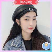 LIAOYING หนังพียู หมวกเบเร่ต์ ลำลองแบบสบายๆ ง่ายๆ หมวกเด็กขายหนังสือพิมพ์ กิจกรรมกลางแจ้งกลางแจ้ง กันแดดป้องกันแสงแดด หมวกสำหรับจิตรกร สำหรับผู้หญิง