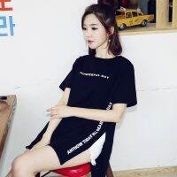 Korean Fashion Letter Print T-shirt Loose Bottoming Shirt Mid-length Lazy Tops Womens T-Shirt Dress