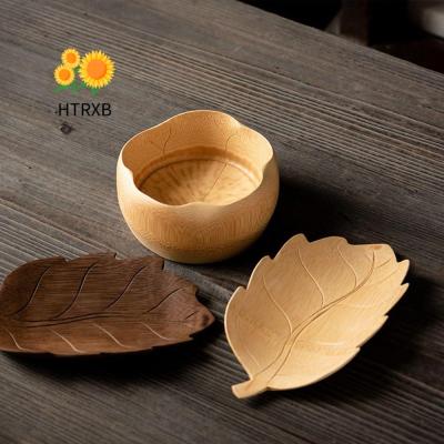 HTRXB ไม้ไผ่ชามลายดอกบัวรูปใบไม้ทำมือจีนจานใบเมเปิลไม่ทาสีสุดสร้างสรรค์บ้าน