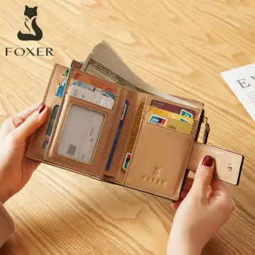 FOXER Female Monogram Coin Packet PVC Leather Card Holder Women