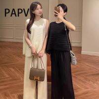 ✿ Papv เสื้อยืด ทรงหลวม สไตล์เกาหลี กางเกงเอวสูง ทรงตรง 0186