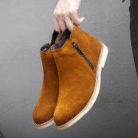 อิตาเลี่ยนของแท้หนังผู้ชายรองเท้าธุรกิจฤดูหนาวซิป Slip On British High Boot Mens Cowhide Pointy รองเท้าหนังนิ่มเชลซีรองเท้า ~