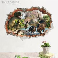 ✧⊙ Vivid Dinosaurs 3d Broken Hole Wall Stickers For Kids Room Home Decoration Creative Animals Mural Art Diy Boys Decal Poster