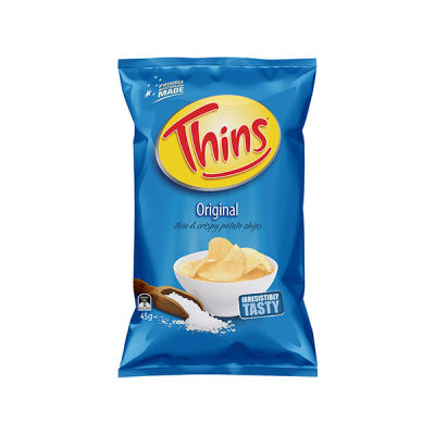 Thins Original Thin &amp; Crispy Potato Chips 45g. ทินส์มันฝรั่งแผ่นทอดกรอบรสออริจินัล ขนาด 45 กรัม (9874)