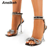 Aneikeh 2021 New CRYSTAL Bling Butterfly-Knot PU Sandals Women Sexy Summer Stiletto Heels Gladiator Pumps Shoes Zapatos De Mujer