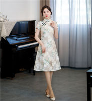 เซ็กซี่แขนสั้น Jacquard A-Line Cheongsam โอเรียนเต็ลชุดจีนคอจีนผู้หญิงทุกวัน Qipao