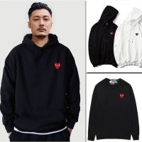 Cdg เสื้อสเวตเตอร์แนวสปอร์ตสำหรับผู้ชาย,เสื้อคู่รักปักลายหัวใจสีแดงรอบคอหลวมเล่นกีฬาฤดูใบไม้ร่วง