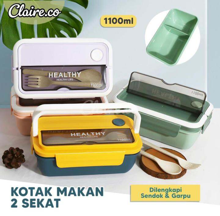 Lunch Box HEALTHY LIFE 2 Sekat 1100 ML Free Sendok dan Garpu / KOTAK