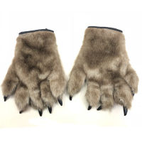 Women Wolf Plush Cat Paw Claw Gloves Winter Faux Fur Scary Bear Paw Full Finger Mittens Christmas Halloween for Womens Girls