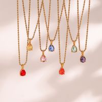 New Fashion Birthstone Necklace Jewelry Gift For Women 12 Colors Zircon Waterdrop Pendant Necklace with Rope Chain