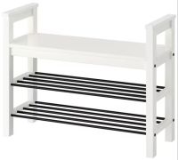 HEMNES Bench with shoe storage, white, 85x32x65 cm (เฮมเนส ชั้นวางรองเท้าพร้อมที่นั่ง , ขาว, 85x32x65 ซม.)