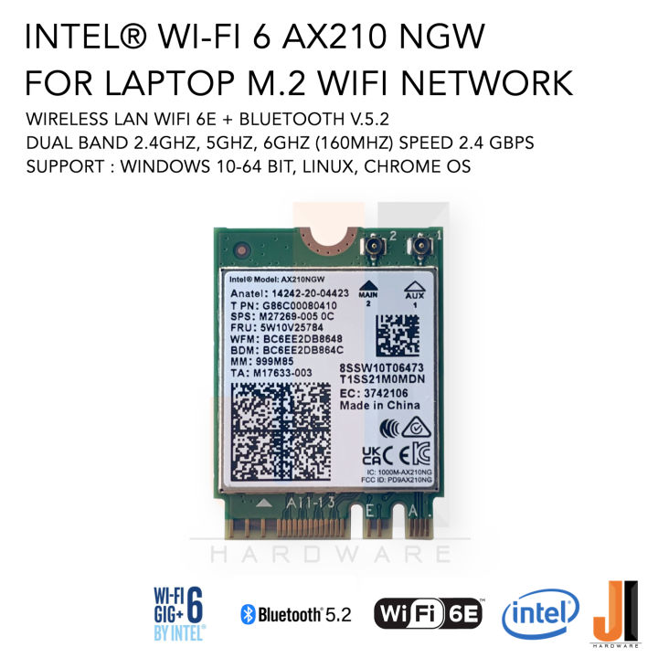 intel-wi-fi-6e-ax210ngw-card-for-notebook-wifi-network-wireless-lan-bluetooth-v-5-2-dual-band-2-4ghz-6ghz-160mhz-speed-2-4-gbps-ของใหม่มีการรับประกัน